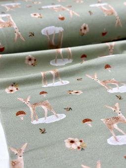 Jersey Baumwolljersey Digitaldruck Bambi Pilze Tiere Salbei 